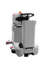 Industrial cleaning machine with seat and steering wheel for cleaning large areas of floors isolated on white background