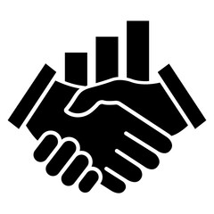 Handshake and graph chart icon. Business deal concept. Vector illustration isolated on white.