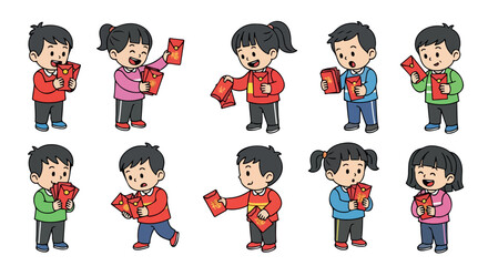Children holding red envelopes for Chinese New Year