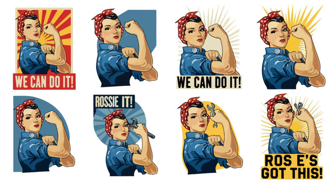 Rosie the Riveter empowering woman with transparent background