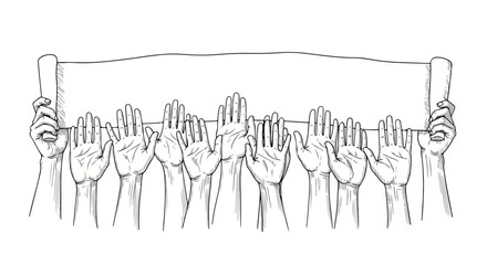 Hands holding banner protest demonstration solidarity