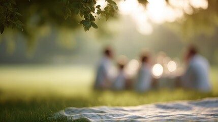 308. family picnic in a green park under soft sunlight, advertising mood, controlled studio lighting, balanced rule of thirds, ideal for online ads