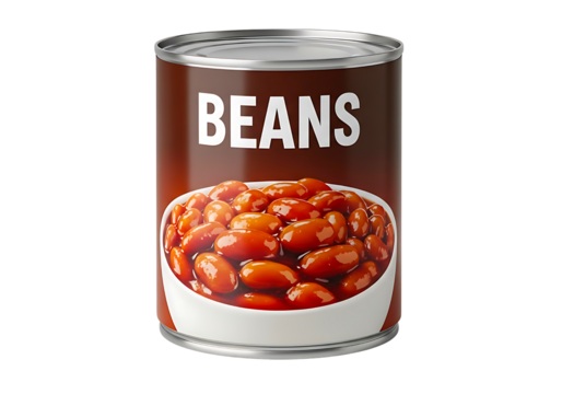Classic baked beans in a brown tin can with white label isolated isolated on transparent background - Powered by Adobe