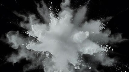A white powder explosion captured against a black background. - Powered by Adobe