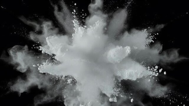 A white powder explosion captured against a black background.