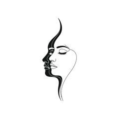 Continuous line drawing of woman face, a symbol of beauty and elegance