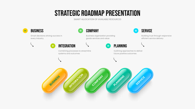 Financial Visualization 5 Option Diagram Slide Design. Marketing Proposal Five Element Infographic Slideshow Template. Company Briefing Presentation Layout Vector Illustration. - Powered by Adobe