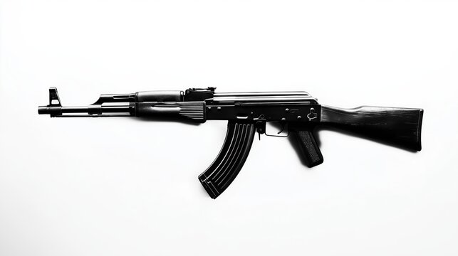 Black AK-47 Rifle on White Background