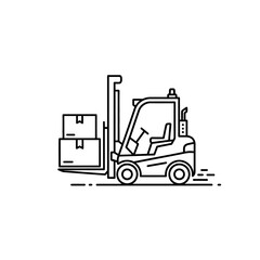 Fototapeta premium Industrial Forklift Truck Lifting Stacked Cardboard Boxes in Warehouse Setting.