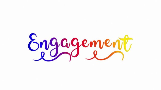 Engagement cursive elegant text lettering handwritten calligraphy animation, animated lettering reveal celebration isolated for invitation wedding greeting card video colorful gradient vibrant type 