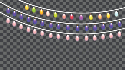Colorful festive string lights hanging on a transparent background, ideal for vibrant celebrations, decoration