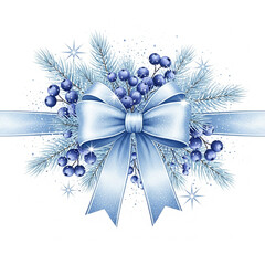 Elegant Winter Decoration Featuring a Blue Bow and Berries for Festive Holiday Designs