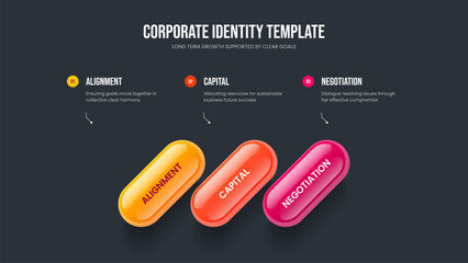 Business Strategy Three Element Diagram Presentation Template. Service Profile Slide Layout Vector Illustration. Digital Portfolio 3 Option Infographic Slideshow Design.