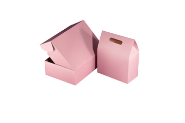 Mock-ups of colorful boxes with handles for cosmetics, underwear, and clothing. Bag-box