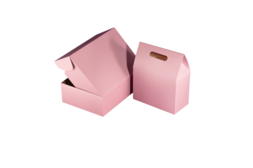 Mock-ups of colorful boxes with handles for cosmetics, underwear, and clothing. Bag-box
