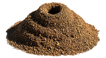Ant hill isolated on transparent background, a mound of dirt created by ants for nesting and shelter purposes