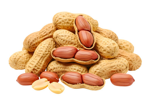 Stack of fresh raw peanuts in shells with some open and shelled isolated on transparent background - Powered by Adobe