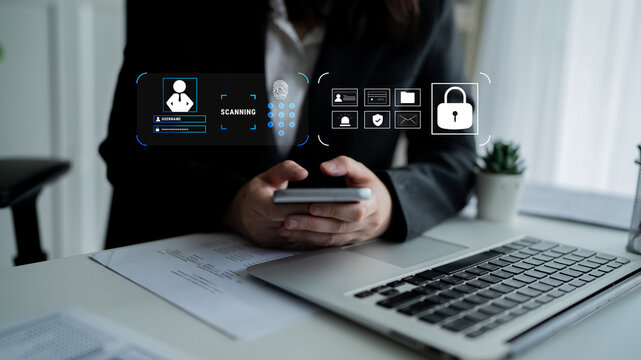 A digital security system for user authentication and access control. A concept of data protection using passwords, biometrics, and secure login. Motif - Powered by Adobe