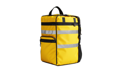 Yellow delivery bag isolated on transparent background, a practical and essential tool for food and package transportation