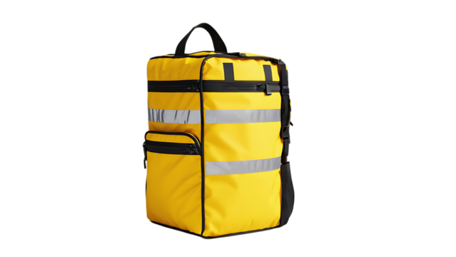 Yellow delivery bag isolated on transparent background, a practical and essential tool for food and package transportation