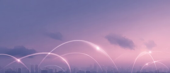 64. smart city skyline with glowing data lines, calm atmosphere, soft afternoon glow, minimal composition, ideal for online ads