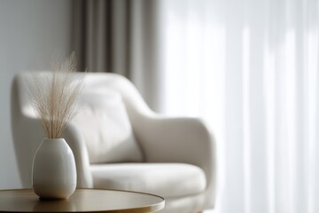 19. living room with minimalist furniture and natural light, professional tone, golden hour tone, balanced rule of thirds, generic props only