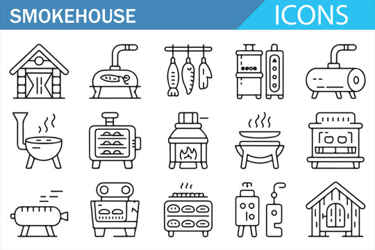 Minimal Outline Icon Set for Outdoor Cooking and Smoking