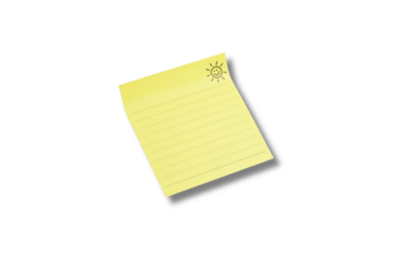 A single yellow sticky note with a sun doodle in the corner.
