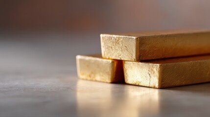 215. stack of gold bars on a reflective surface, luxury tone, professional tone, golden hour tone, balanced rule of thirds, brand-safe, no logos
