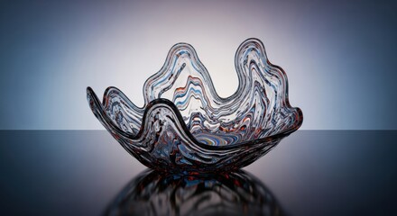 Abstract Art Glass Bowl Waves and Swirls