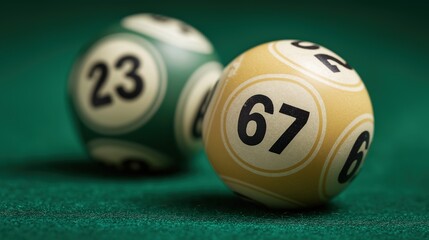 Closeup Lottery Balls on Green Felt