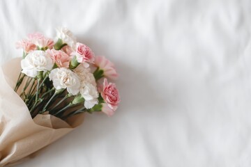 54. pastel bouquet on white table, advertising mood, gentle key and fill light, minimal composition, ideal for online ads