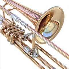 Obraz premium Closeup Shiny Brass Trombone Musical Instrument