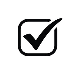 A simple black checkmark inside a square indicates approval or a task completion.