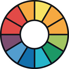 Color Wheel Diagram: Primary, Secondary, and Tertiary Colors Layout for Design, Art, and Branding. Flat Outline Circle with 12 Segments for Color Theory.