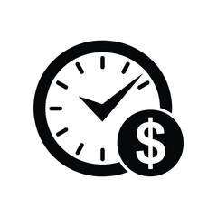 A clock icon and a dollar coin symbolize the concept of time is money.