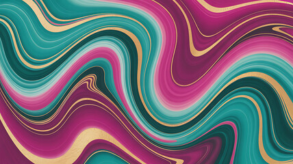 Abstract marble background with swirling teal, magenta, and gold veins, creating a luxurious and vibrant texture for graphic design and artistic projects