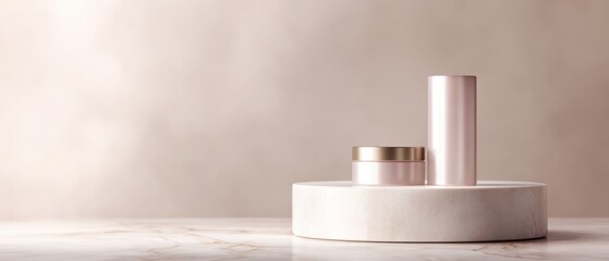 172. luxury skincare products on marble pedestal, advertising mood, soft diffused glow, clean background for typography, ideal for commercial use