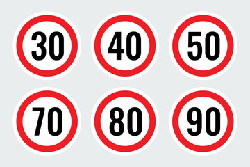Speed limit signs. Traffic road speed limits icon set	