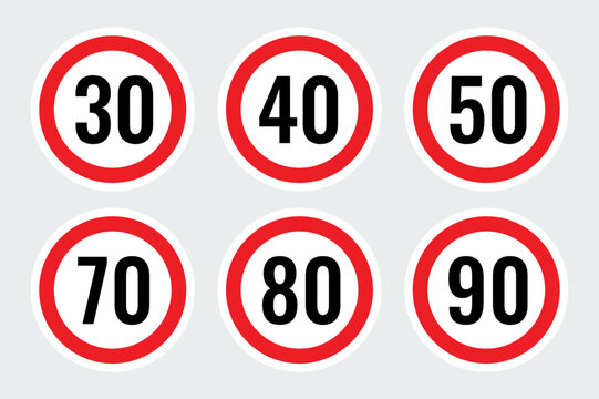 Speed limit signs. Traffic road speed limits icon set	
