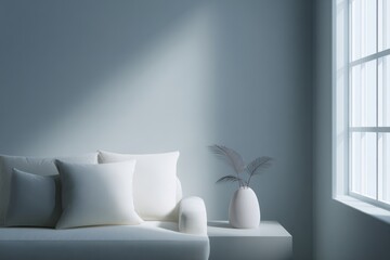 11. living room with minimalist furniture and natural light, advertising mood, gentle key and fill light, minimal composition, ideal for online ads