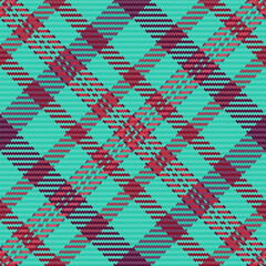 Fototapeta premium Classic tartan pattern featuring red and teal hues. Ideal for textiles, backgrounds, or festive design projects. Texture and vintage vibe for versatile applications.