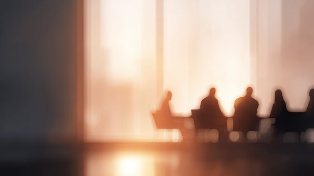 208. diverse team collaborating around holographic interface, calm atmosphere, soft afternoon glow, ample space for text on the right, generic props only