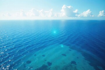 A serene blue ocean scene, symbolizing calm, confident leadership and strategic vision The vastness evokes a sense of potential and limitless possibilities for growth and success , ambition, trust