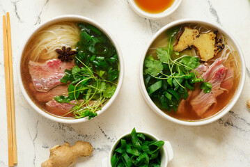 Vietnamese beef soup Pho. top veiw.style hugge