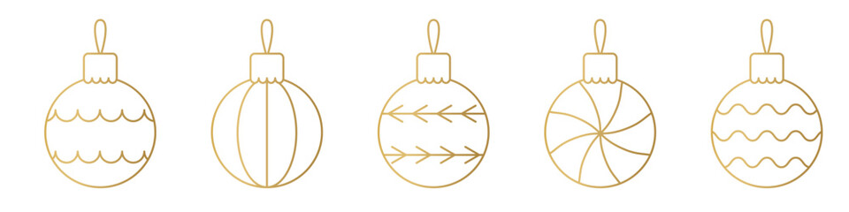 set of different golden vintage christmas balls, perfect for holiday, winter, and festive decoration designs - vector illustration