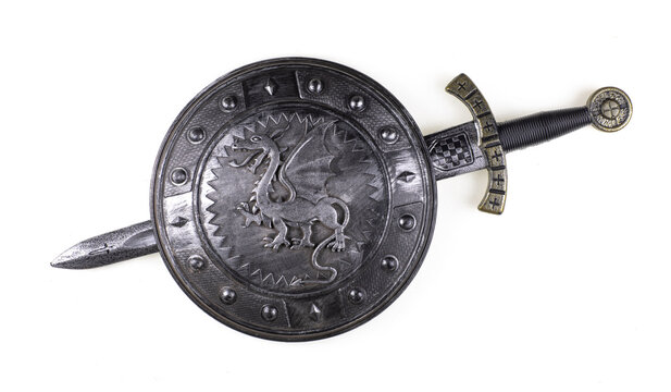 Templar shield and sword isolated on white background