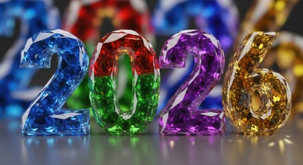 Sparkling Multicolored Numbers Representing Year 2026 Glowing Brightly