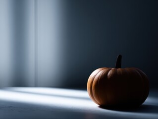 178. Halloween pumpkin silhouette with moody lighting, advertising mood, natural window light, ample space for text on the right, ideal for online ads