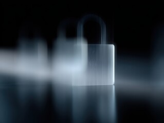 58. cybersecurity concept with translucent shields and code, professional tone, gentle key and fill light, ample space for text on the right, generic props only